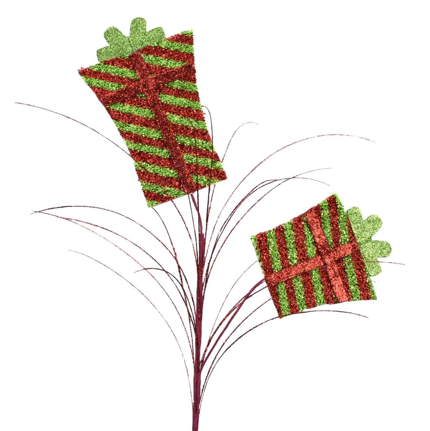 28" Metallic Stripe Gift Box Spray in Red/Apple Green | QD
