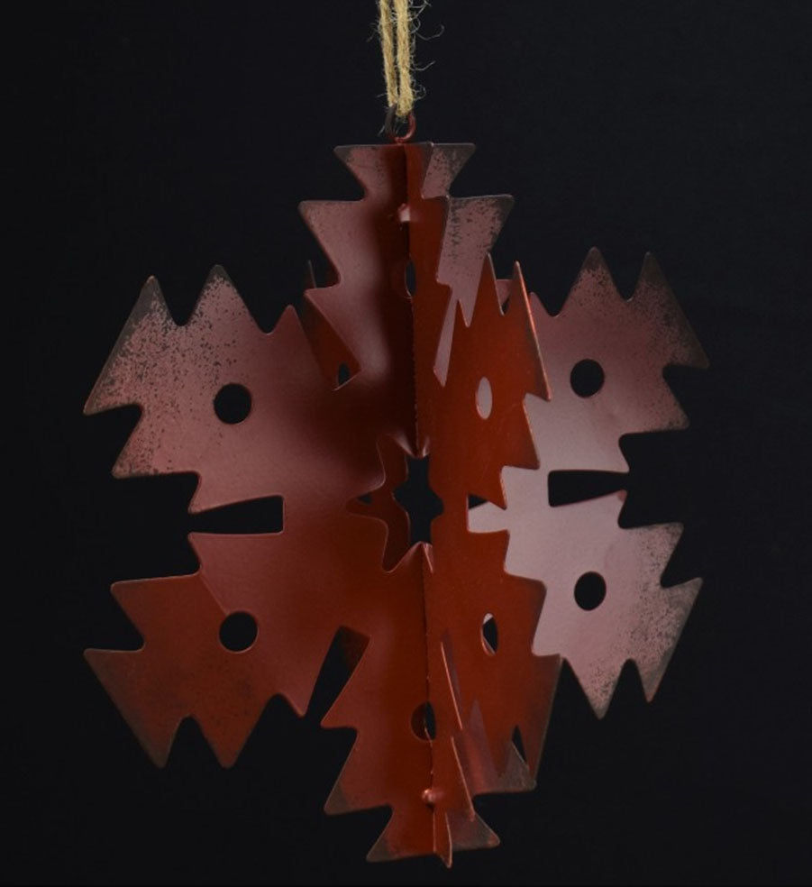 7.5" Antique Red Metal 3D Snowflake Ornament (2 Styles) | XJB