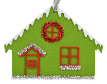 Load image into Gallery viewer, 5&quot; x 4&quot; Retro Small Felt/Tinsel House in Aqua, Green, or Gray | TA