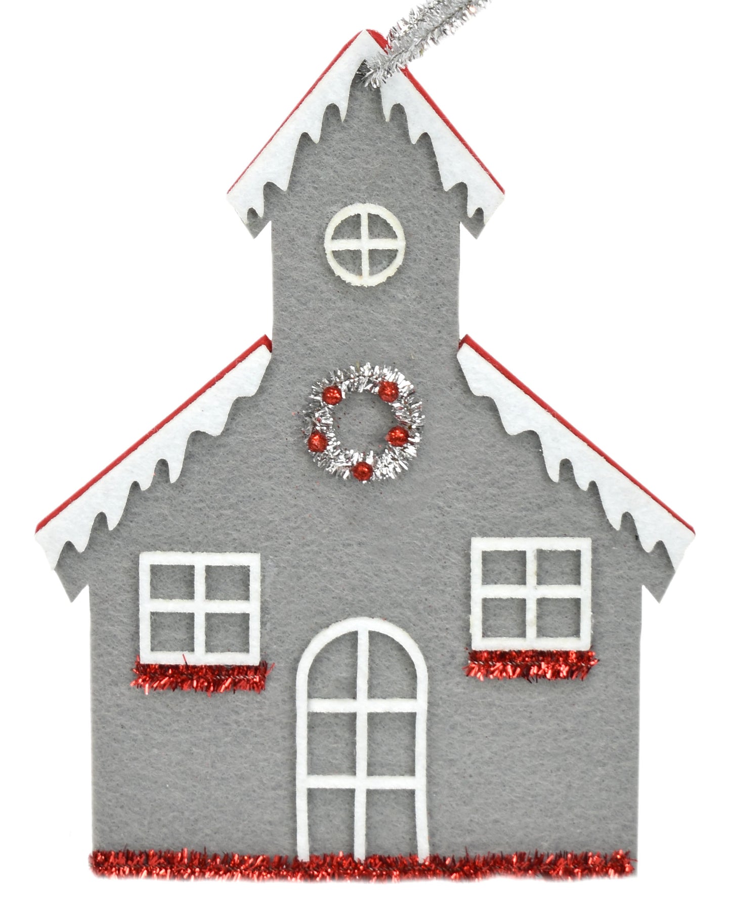 7.5" Retro Felt/Tinsel Church in Green or Gray | TA