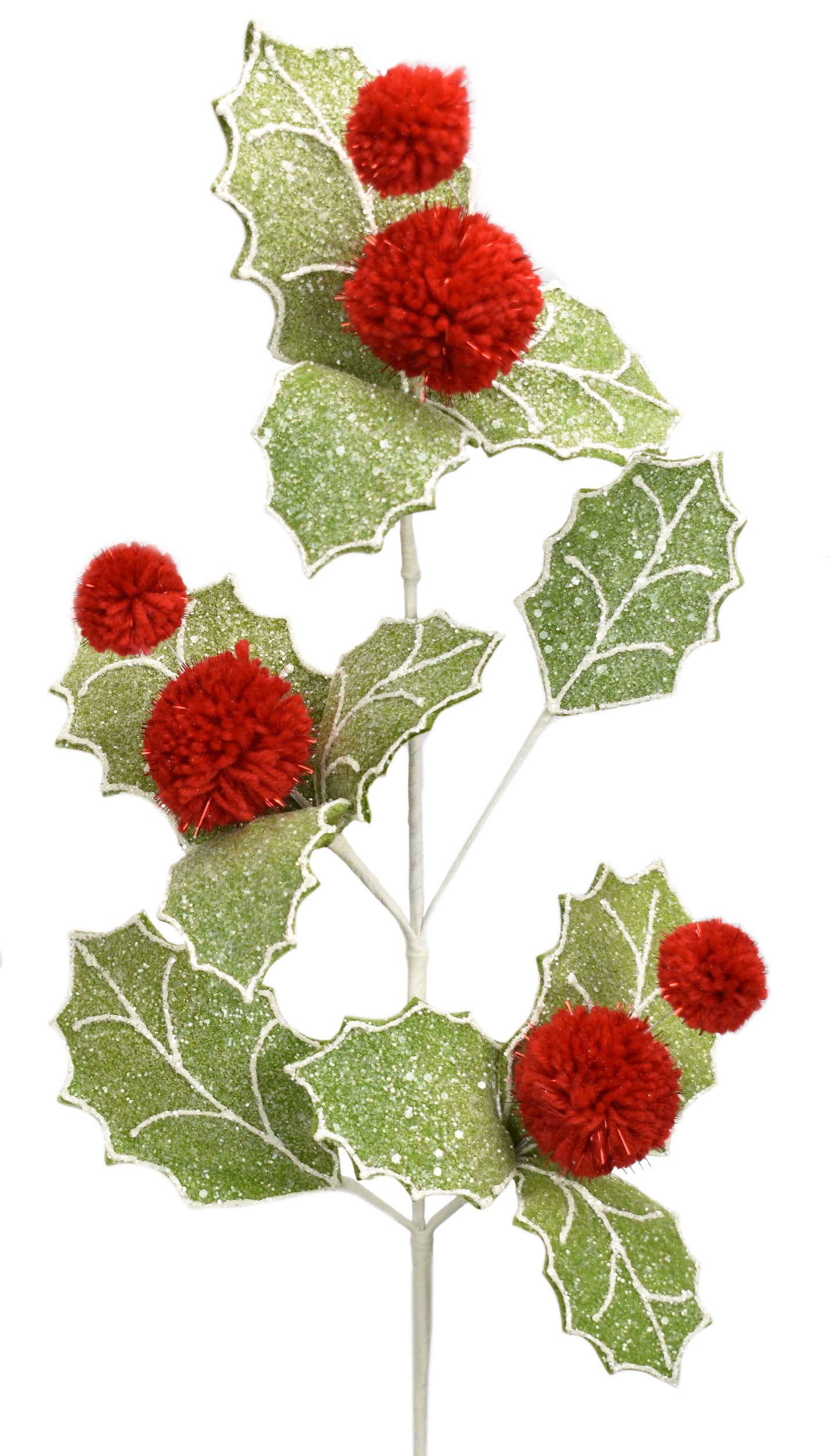 30.25" Frosted Candy Holly Giant Pom Pom Spray | TA