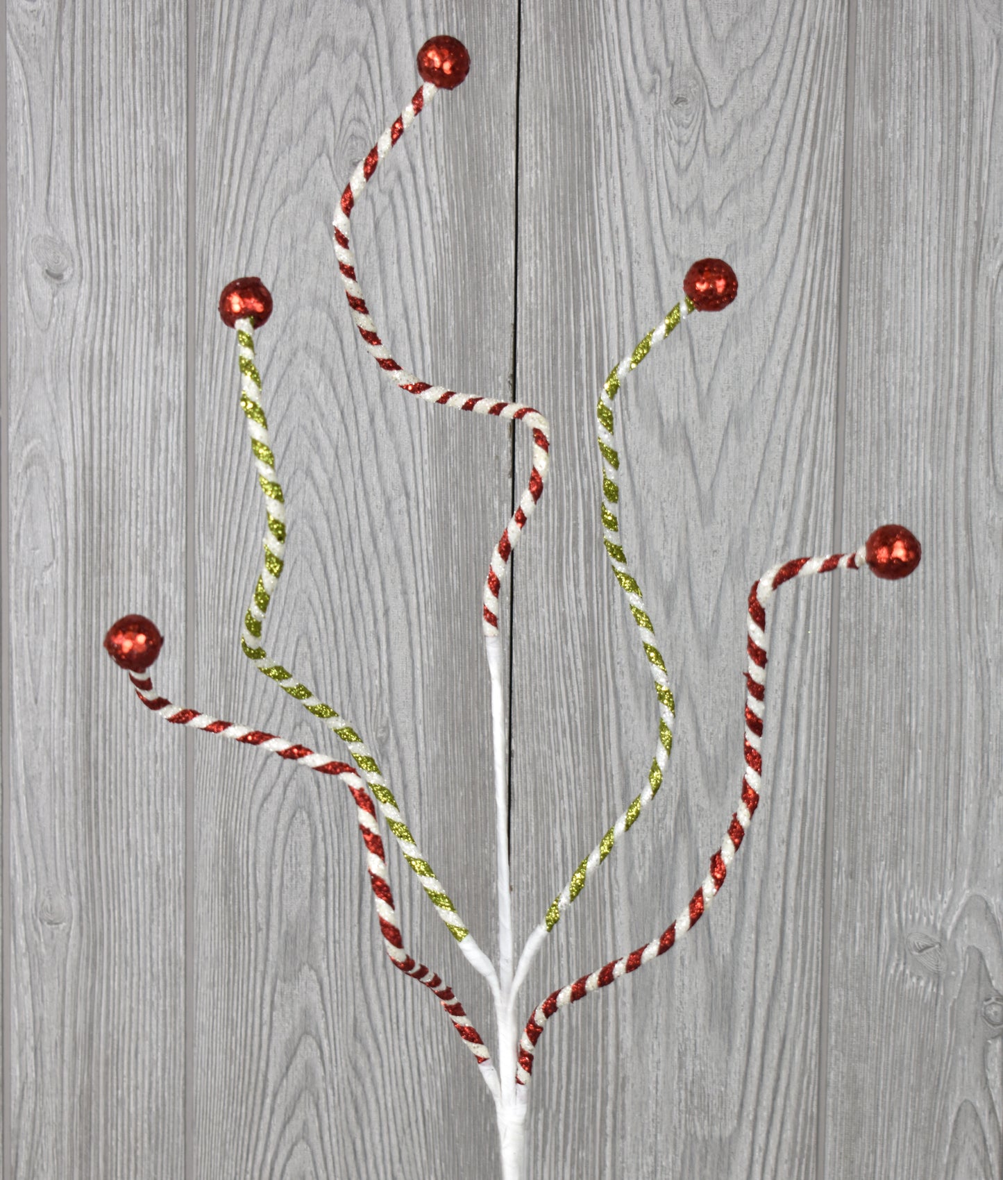 31" Glitter Curly with Ball Spray in Red Green White | QD
