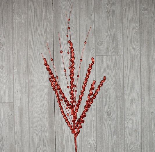 38" Curly Spray with Balls in Red | QD