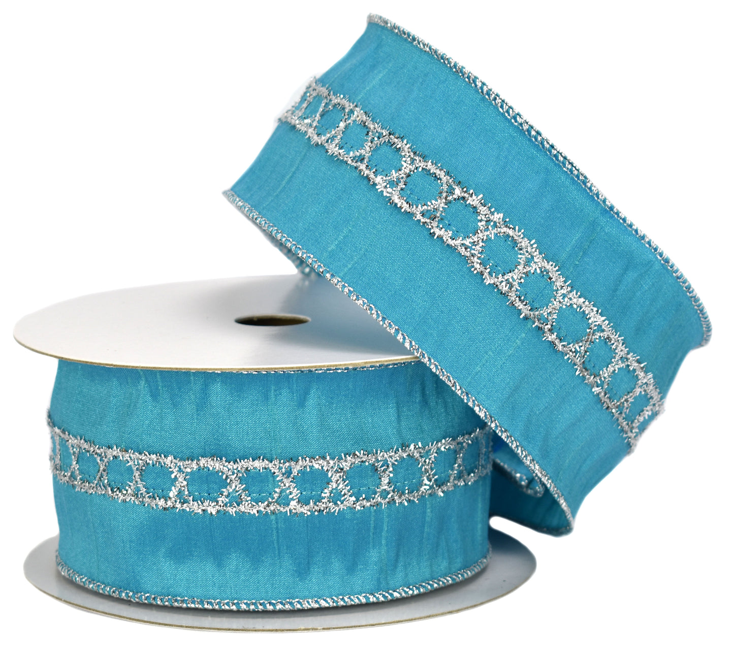 Turquoise with Metallic Silver Trim Center & Edge (2.5" x 10yd)