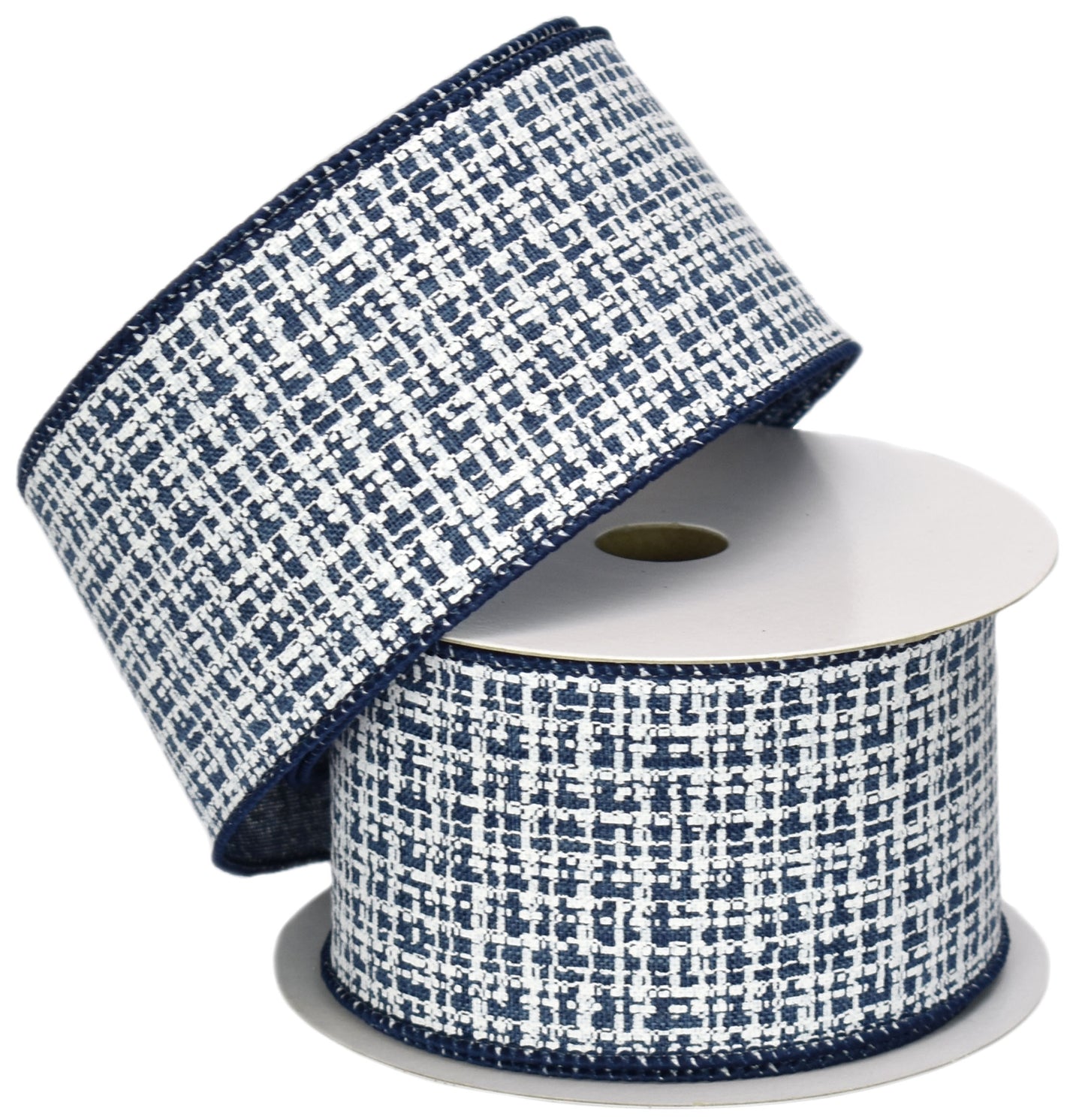 White & Navy Blue Denim Style Ribbon Navy Blue Edge (2.5" x 10yd)