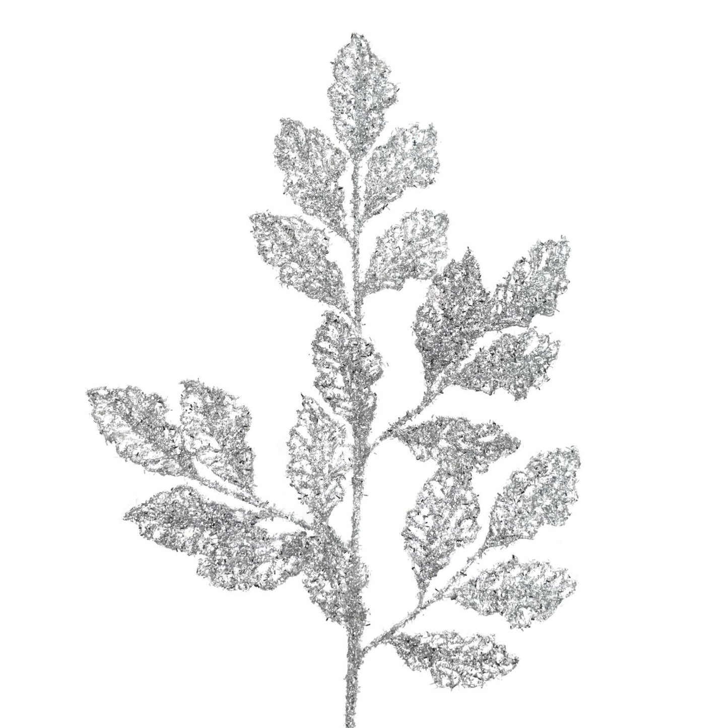 28" Glitter Mesh Leaves Spray in Silver | QS