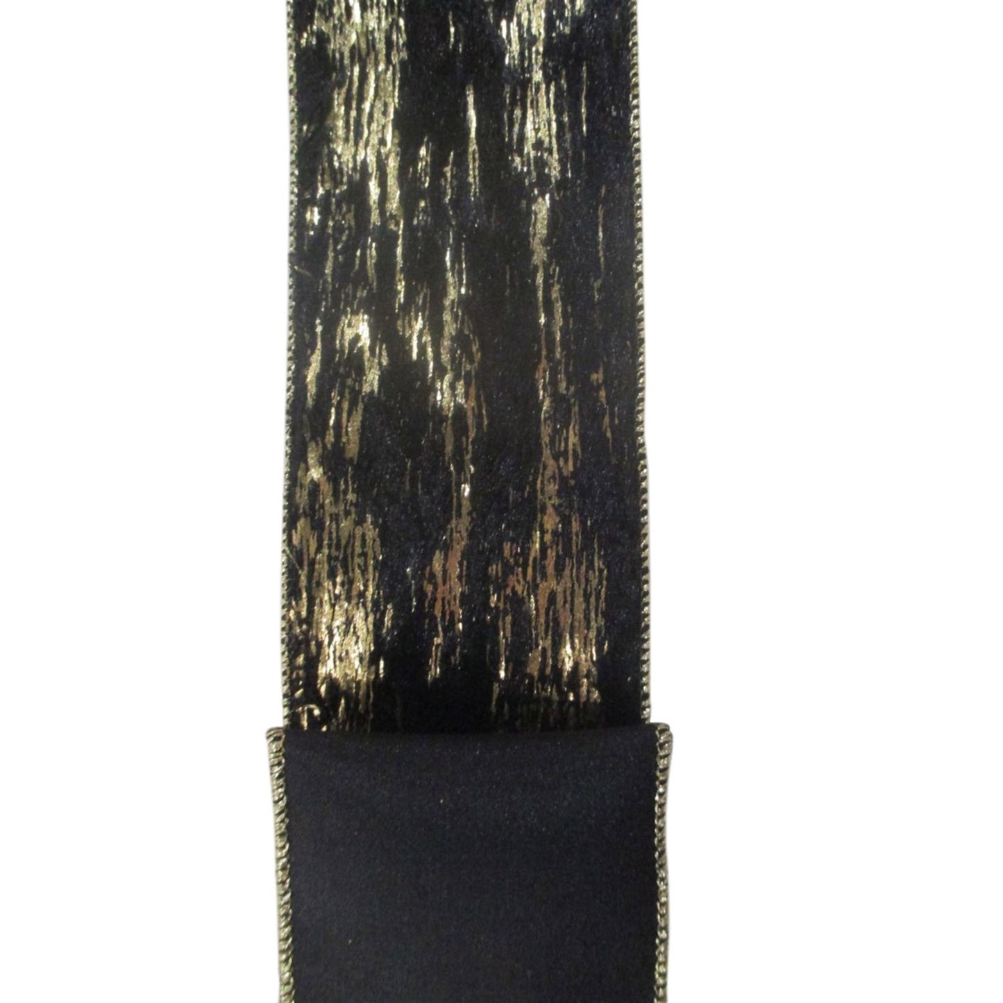 Black Faux Fur with Metallic Gold Ribbon 2.5" x 10yd
