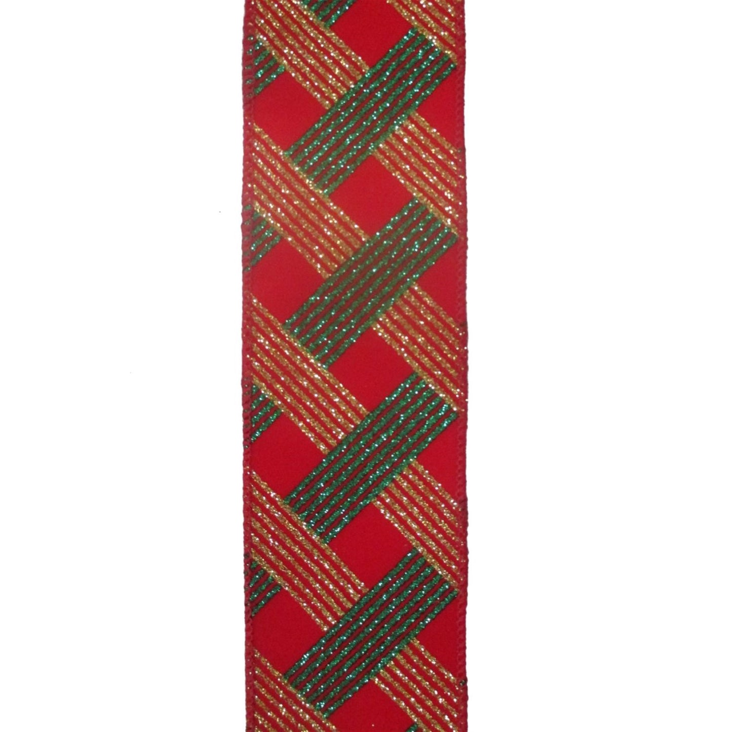 Crisscrossed Checked Ribbon with Red Backing 2.5" x 10yd