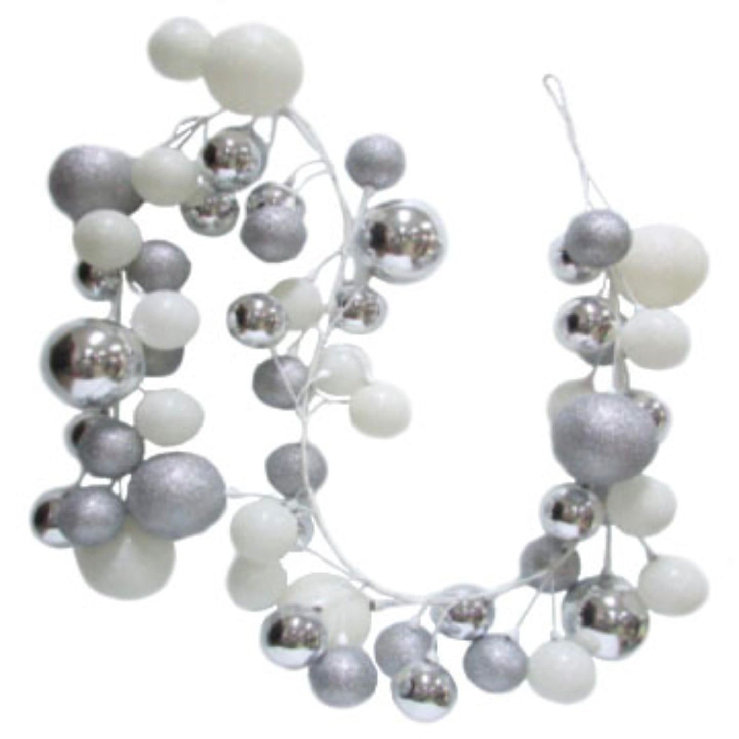6' Mixed Size Glitter VP Ball Garland -White/Silver | FY