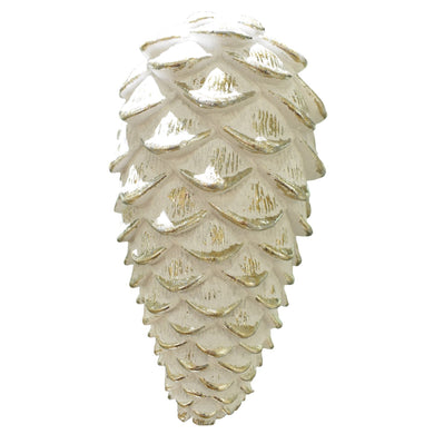 9'' Plastic Cone Ornament in White with Metallic Gold Finish