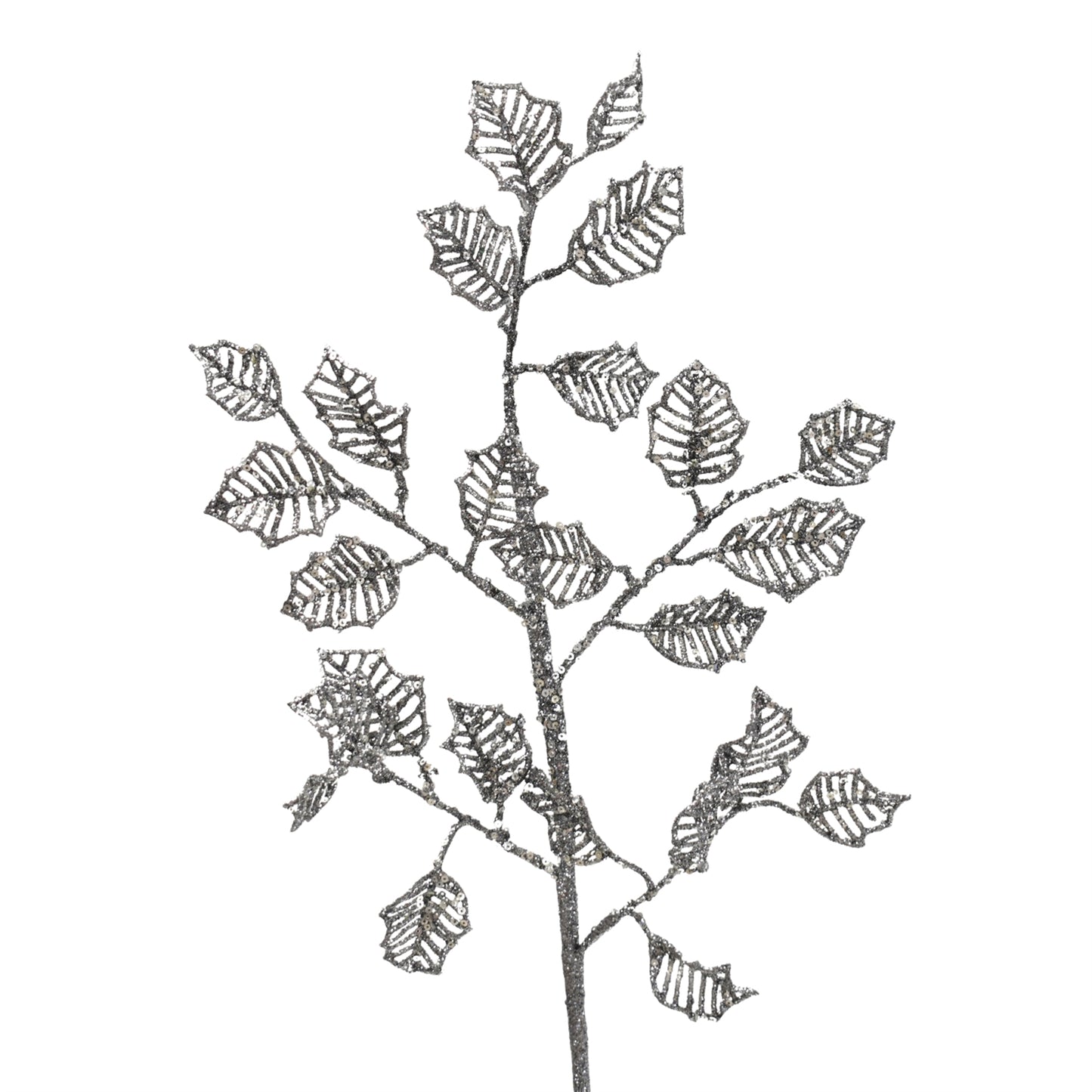 Metallic Beaded Mesh Leaf Spray 28'' in Iron Gray | QGC22