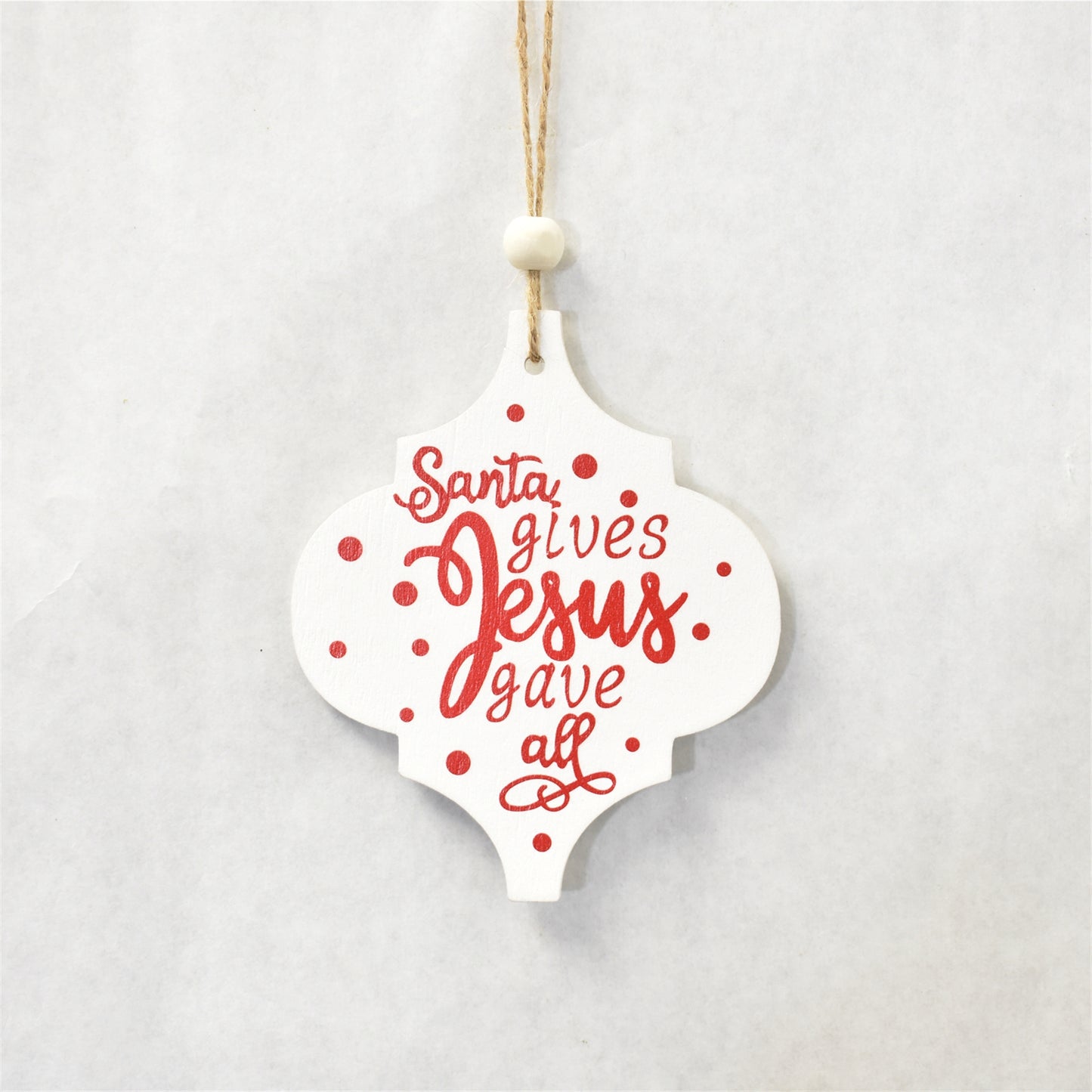 Jesus Gave Wooden Disk Ornament 4.75" in White/Red | QGC22
