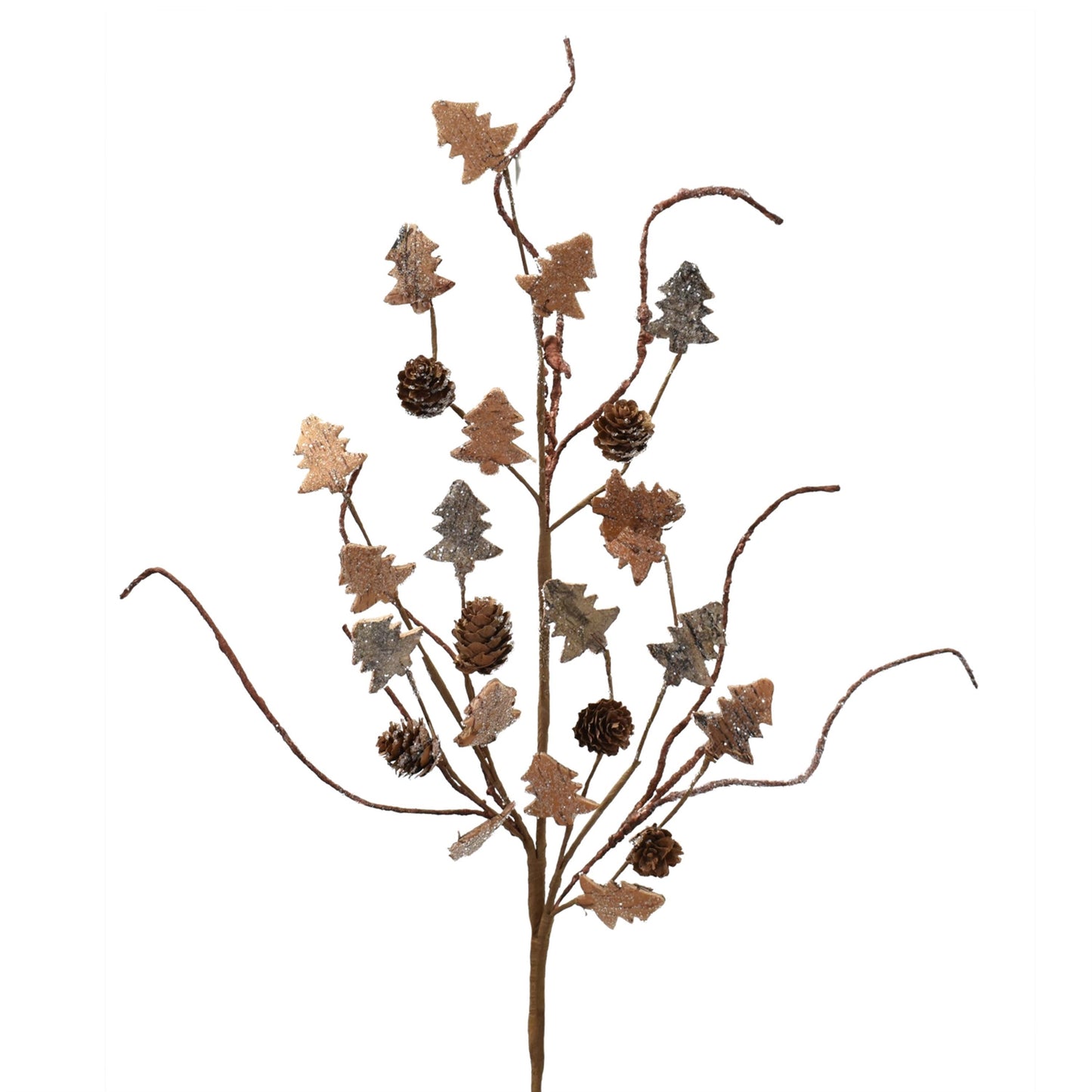 Glistening Iced Tree Shaped Leaf, Twig And Pinecone Spray 29" | QD