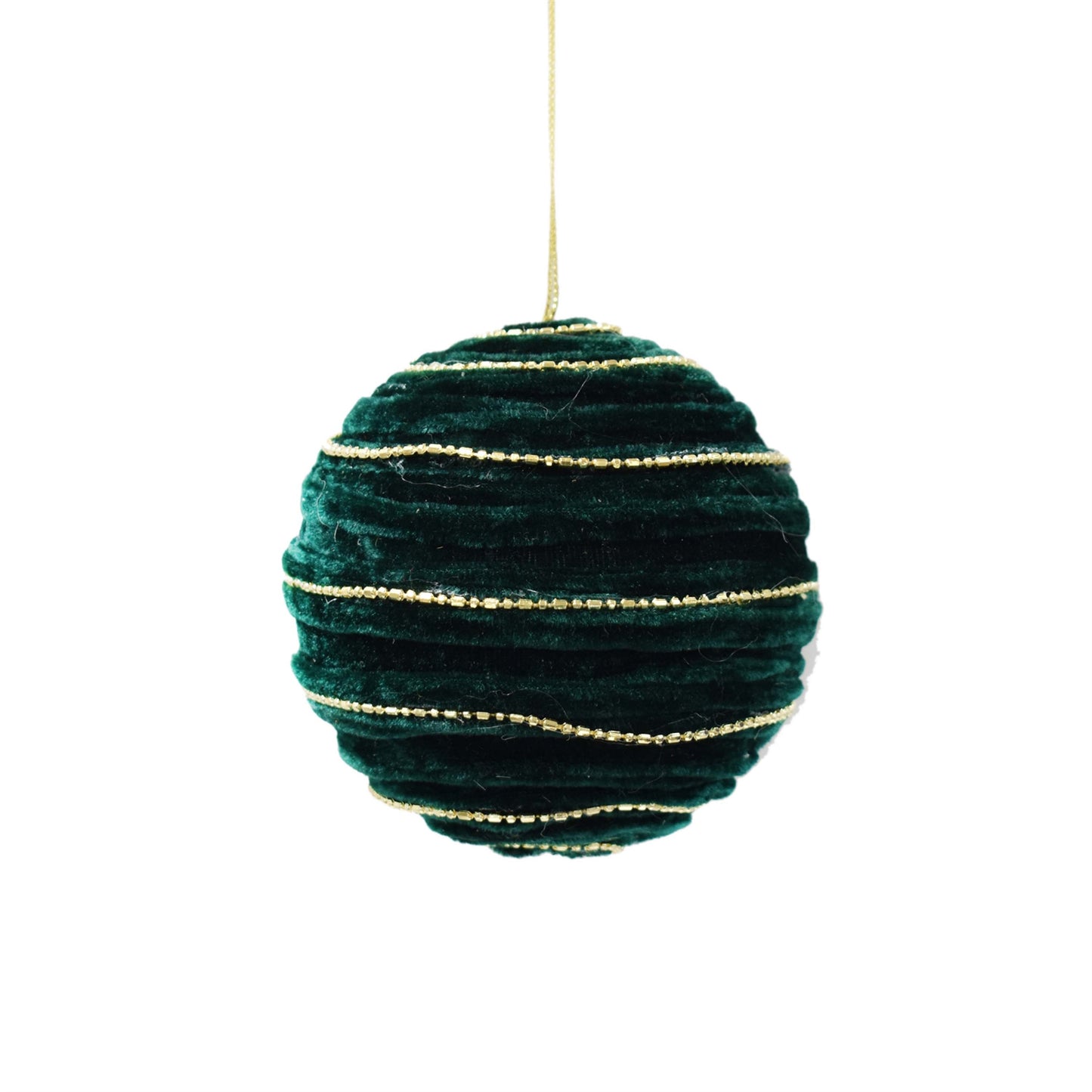 Spiral Chenille And Bead Ball Ornament 4" in Emerald/Gold | BFC22