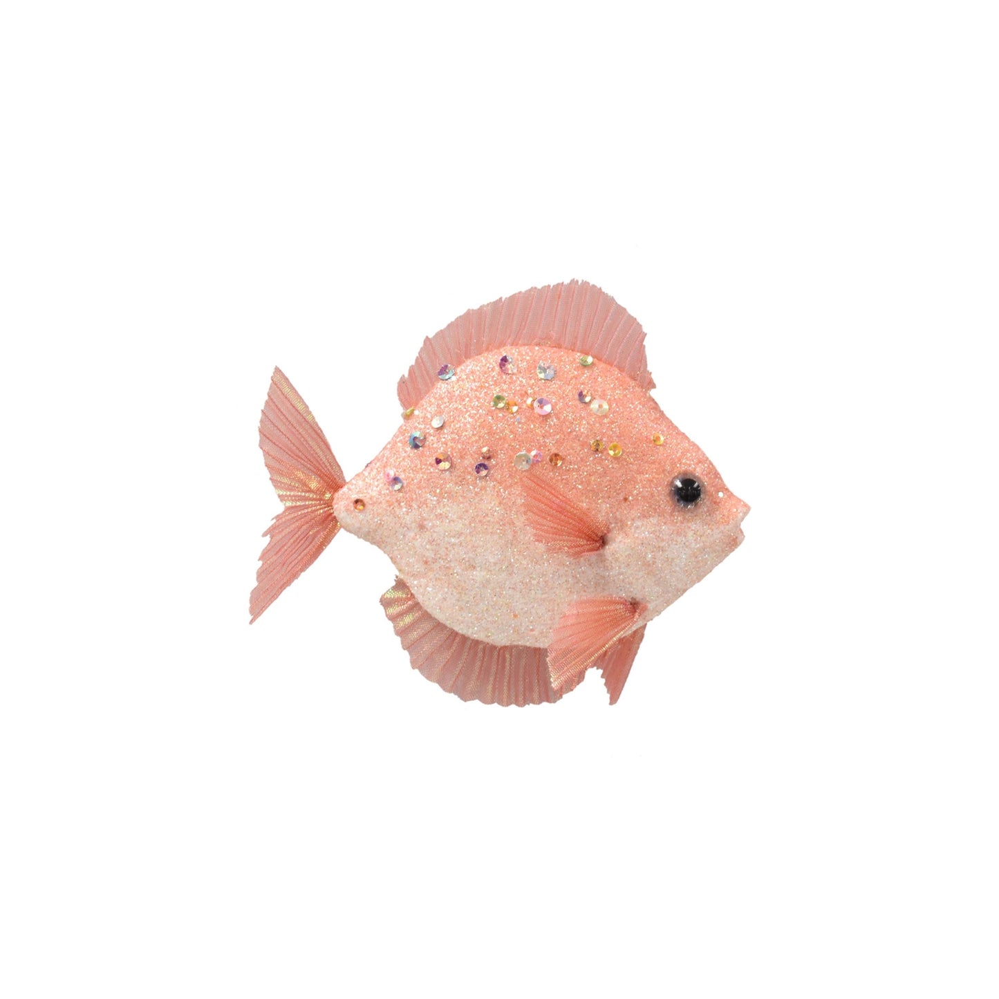 Enchanting Colorful Glittered And Sequined Fish 4.75" x 4" in Coral | BF