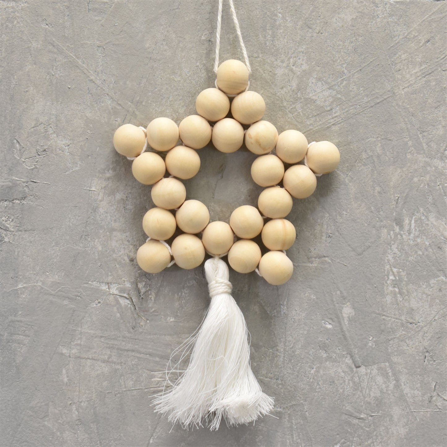Wooden Bead Star Ornament Tassel 8.5" in Natural | BFC22