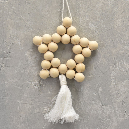 Wooden Bead Star Ornament Tassel 8.5" in Natural | BFC22