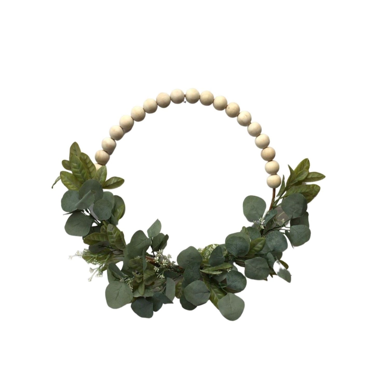 BOHO CHIC WOOD BEAD EUCALYPTUS WREATH 20" | QSE