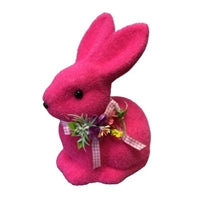 Sitting Bright Flocked Bunny in Hot Pink 7.5