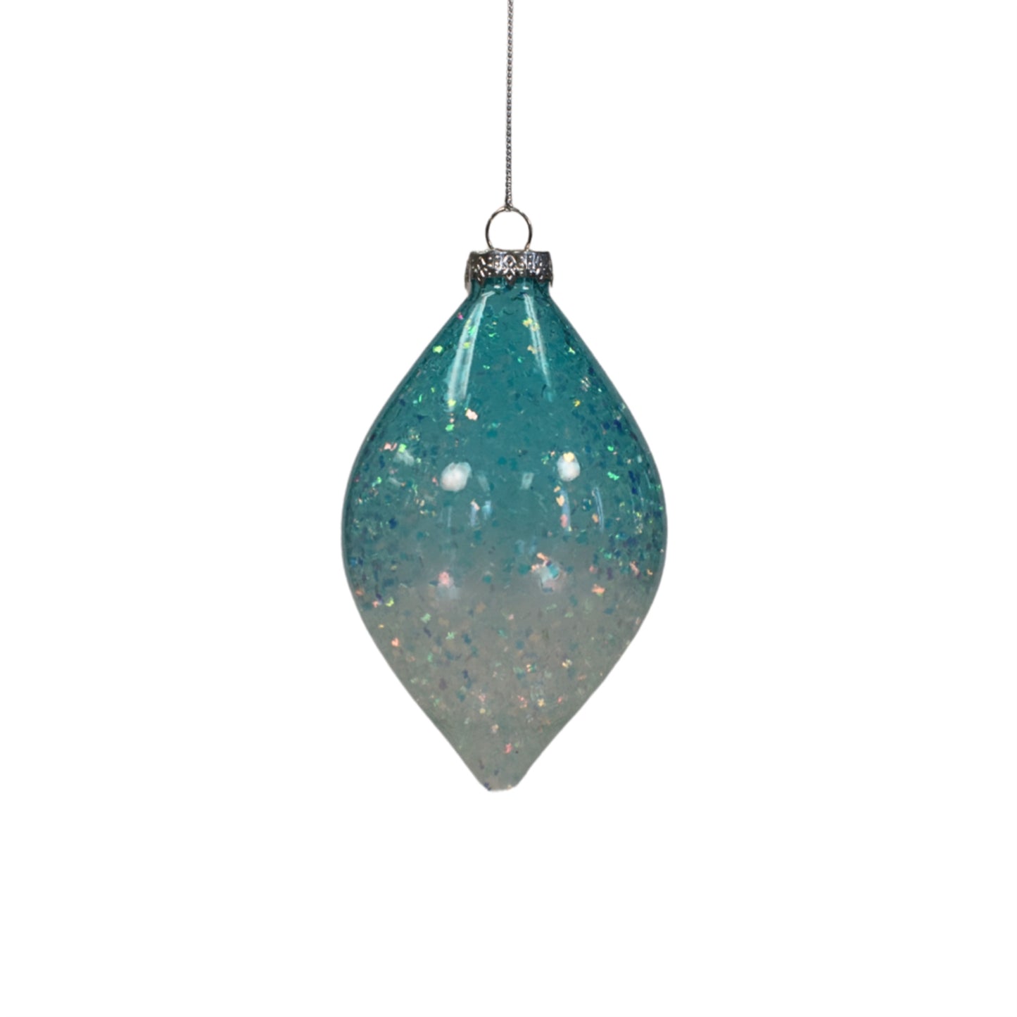 Winter Wonderland Ombre Glass Finial Ornament 5" x 3" - Turq. | GS