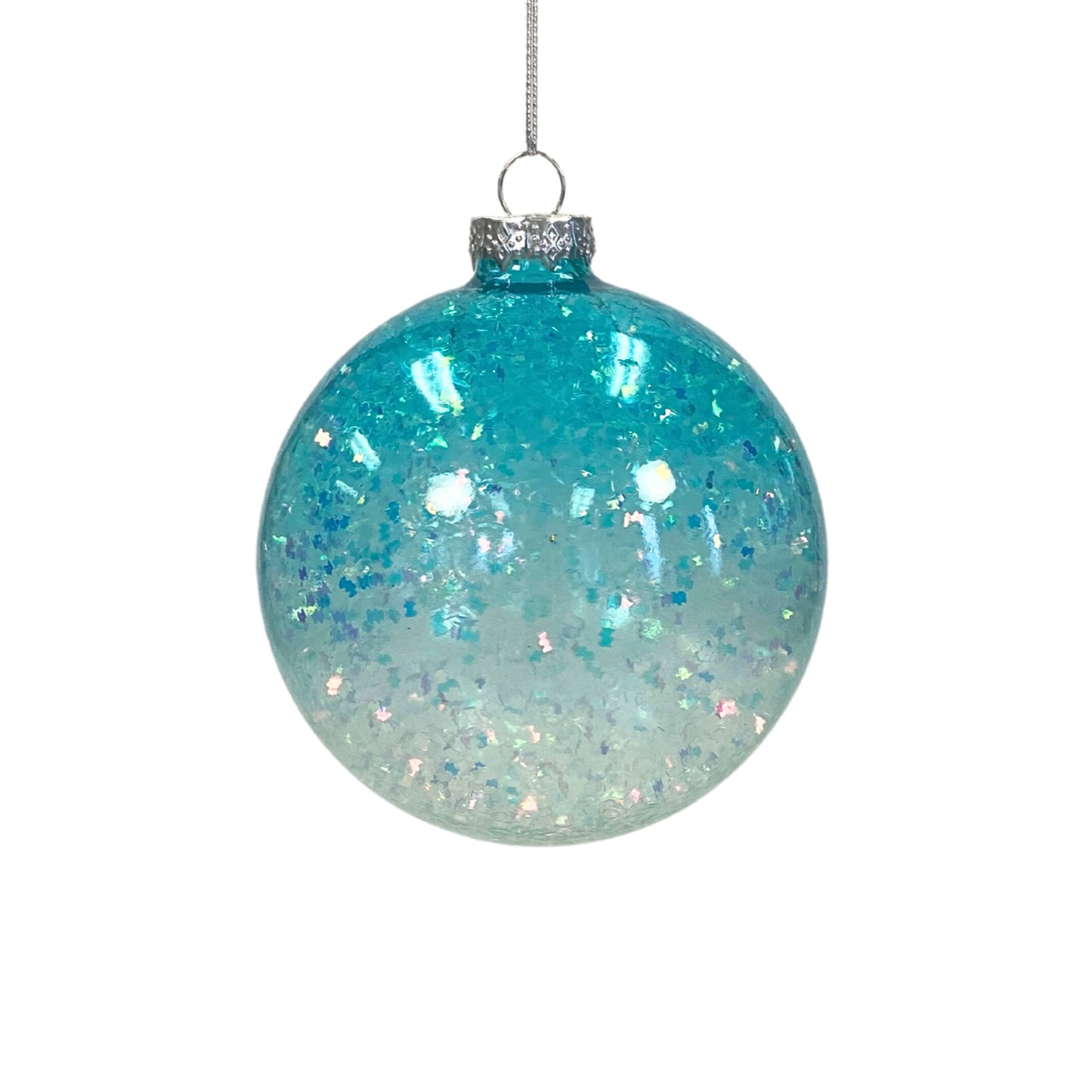 Winter Wonderland Ombre Glass Ball Ornament 4” - Aqua | GS