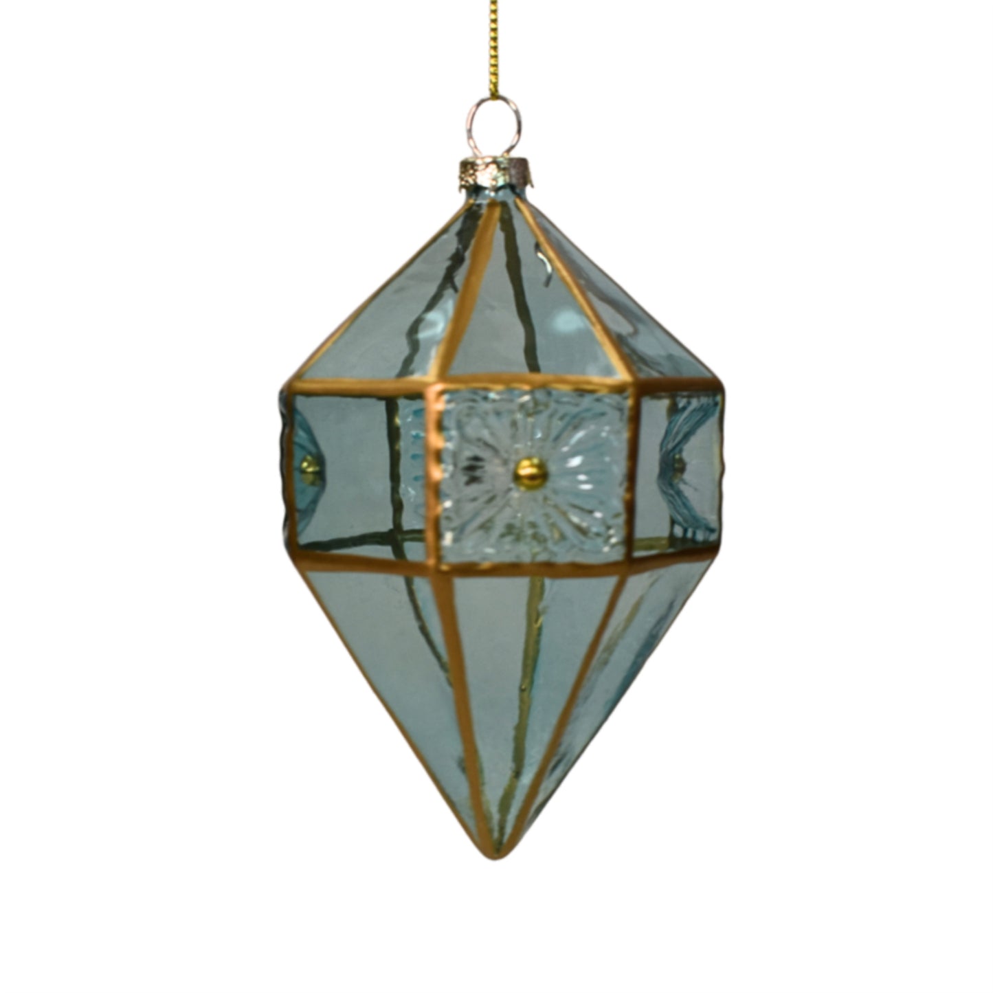 Glorious Geometric Aqua/Gold Glass Ornament 4.75" x 3" | GS