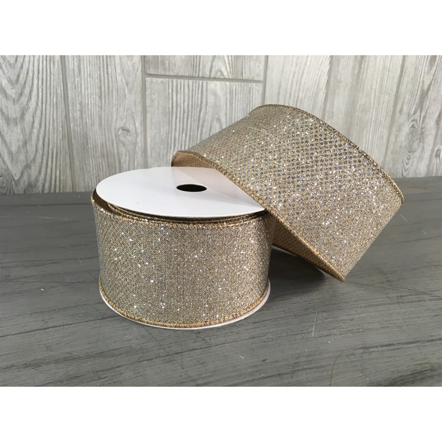2.5"X10YD Glitter Linen Ribbon in Platinum | YT