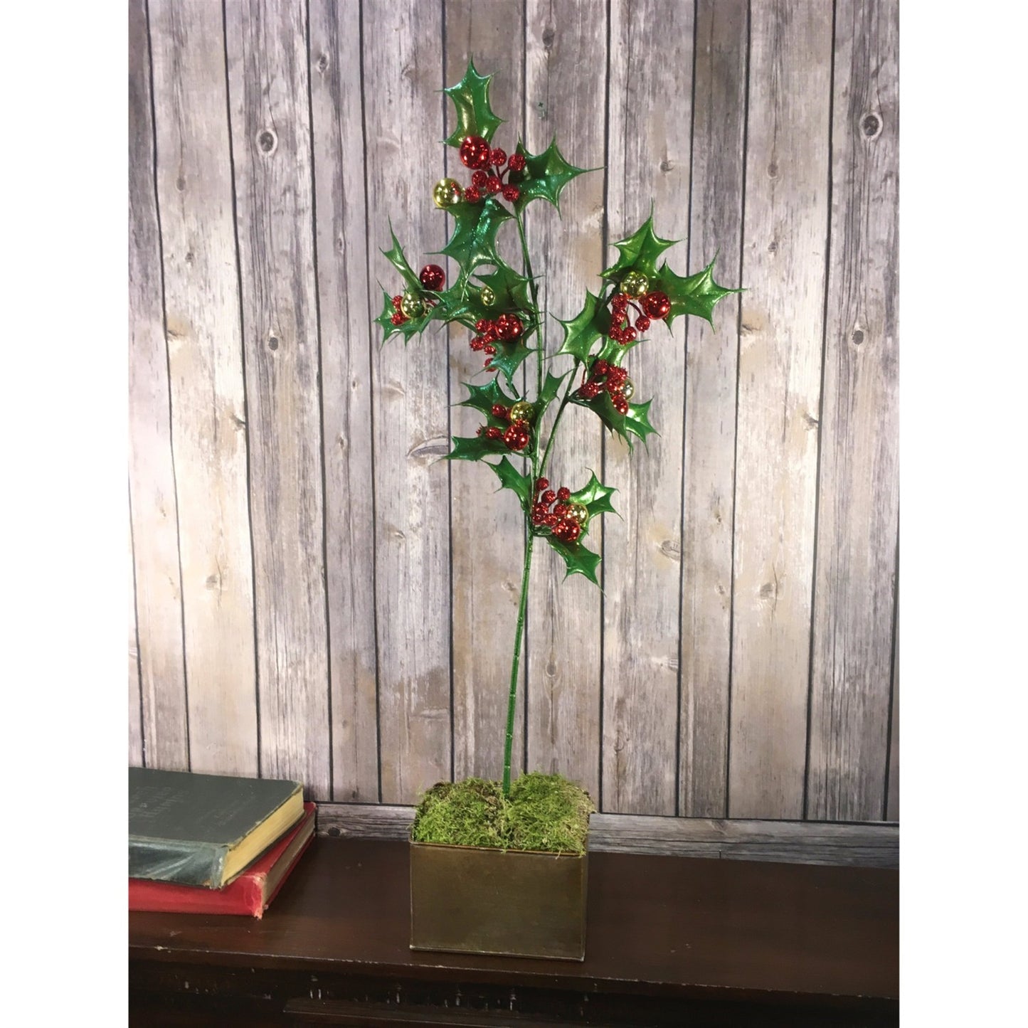 25" Ball Glitter Berry Holly Spray in Red/Green/Gold | QS