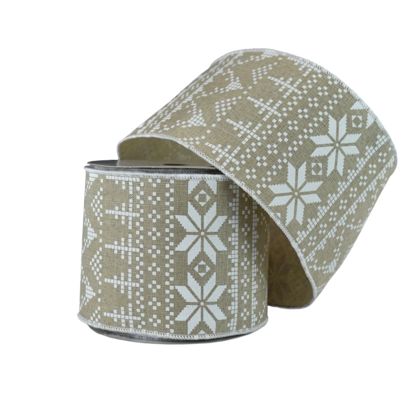 4" x 10YD Nordic Print Linen Ribbon in Cream White | YT