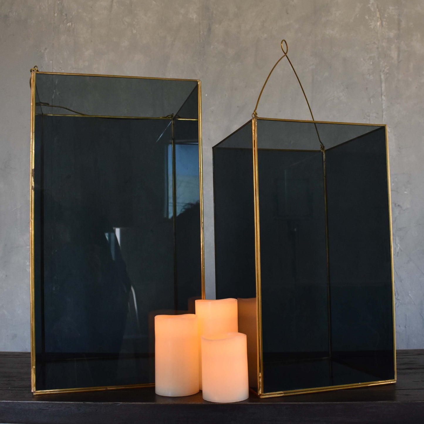 Extra Large Modern Column Lantern with Smoky Glass | DCH