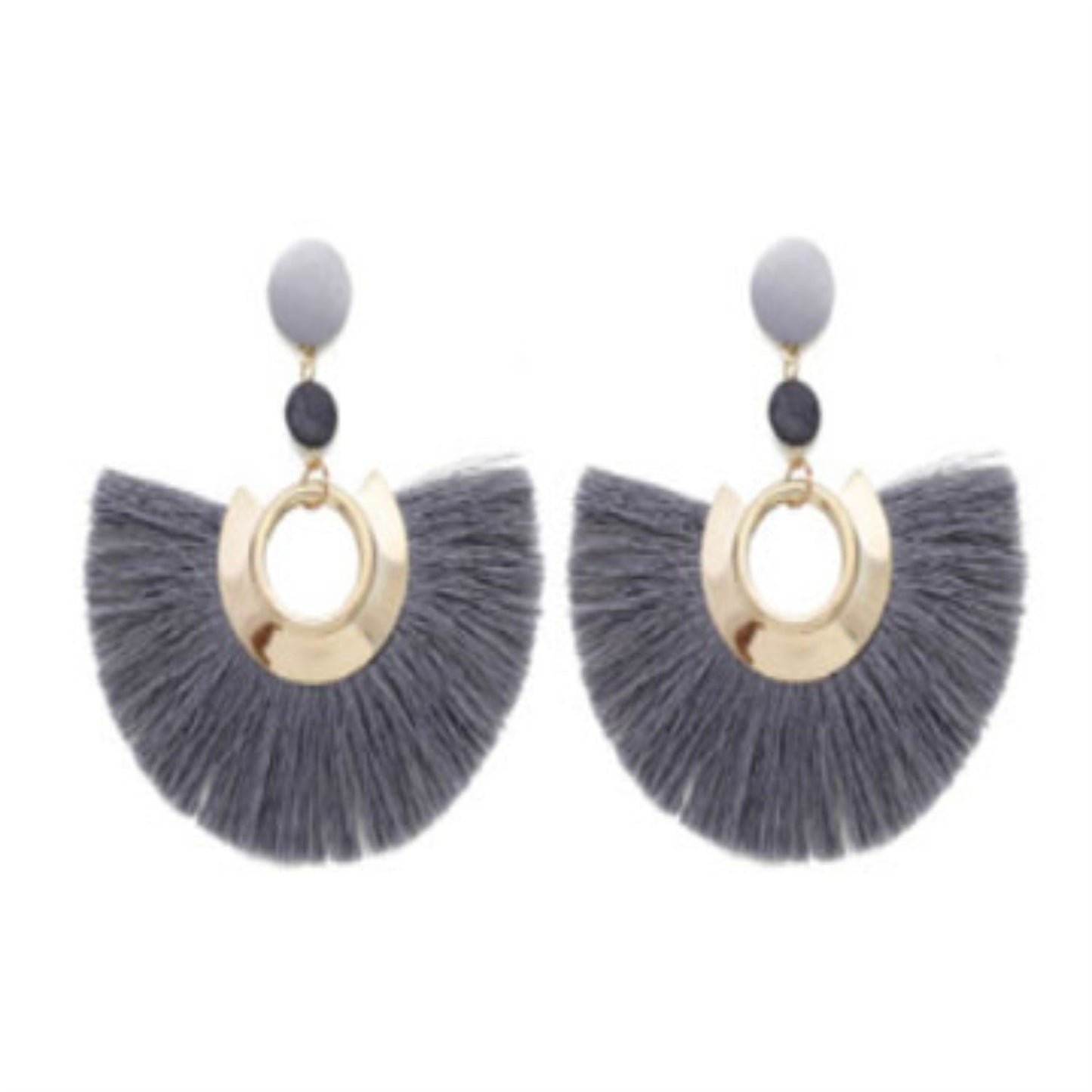 Sasha Tassel Fan Earring in Grey