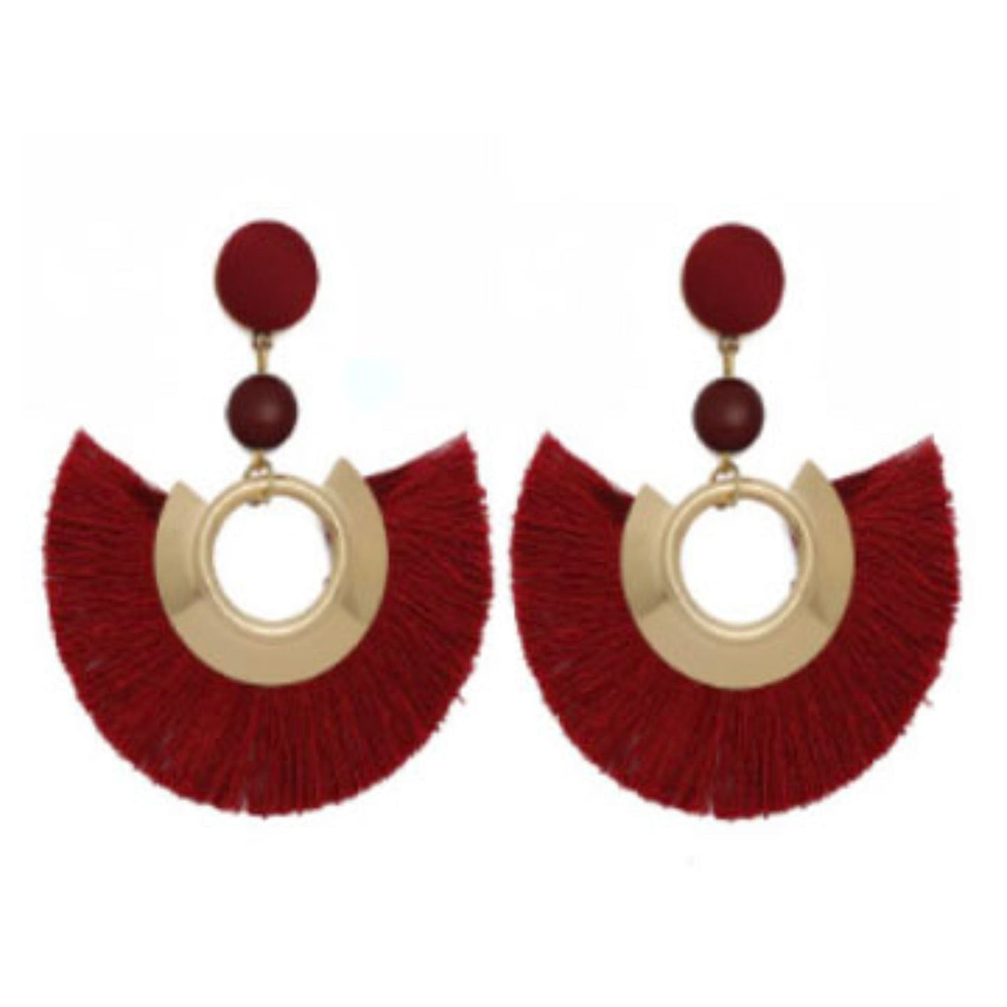 Sasha Tassel Fan Earring in Burgundy