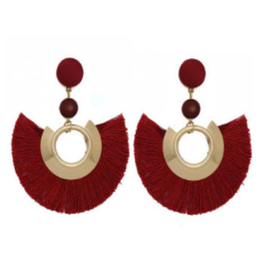 Sasha Tassel Fan Earring in Burgundy