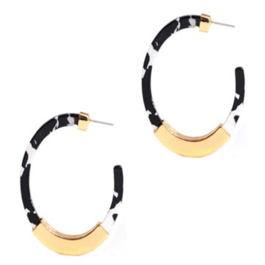 Kathryn Acrylic Acetate Earrings in Black and White Tortoise