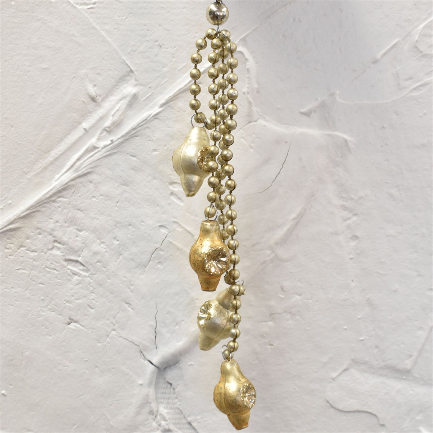 Mercury Glass and Bead Dangling Ornament 7.5" in Antique Gold Champagne | LCC22