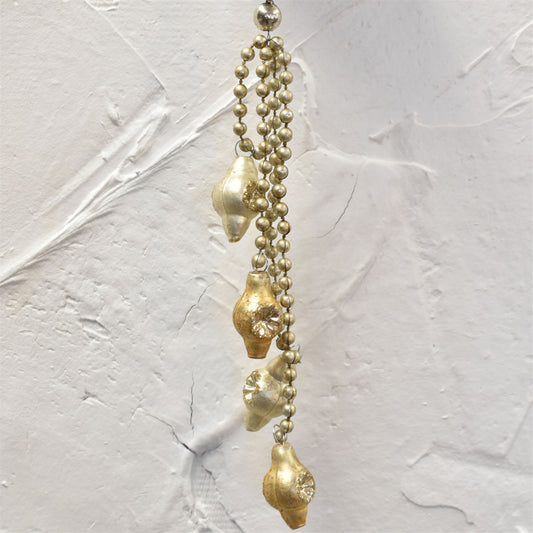 Mercury Glass and Bead Dangling Ornament 7.5" in Antique Gold Champagne | LCC22