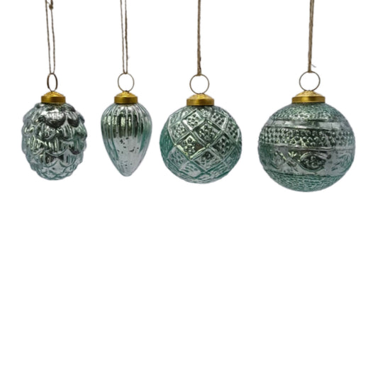 Individual 3.5'' Mercury Glass Ornaments-Teal | POS ONLY