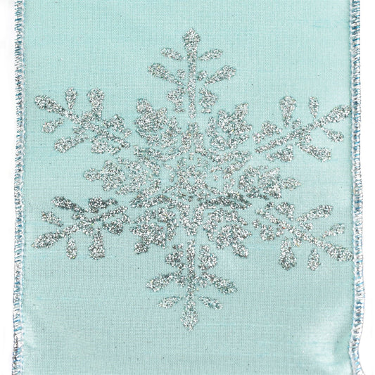 Aqua Winter Wonder Faux Dupioni Snowflake Ribbon 4" x 10yd