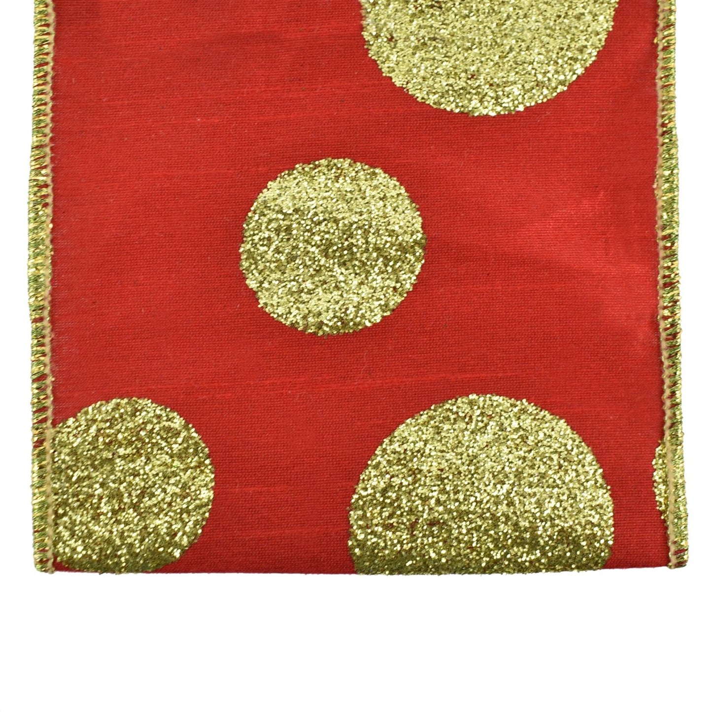 Red Faux Dupioni Ribbon with Lime Green Glitter Dots 4" x 10yd