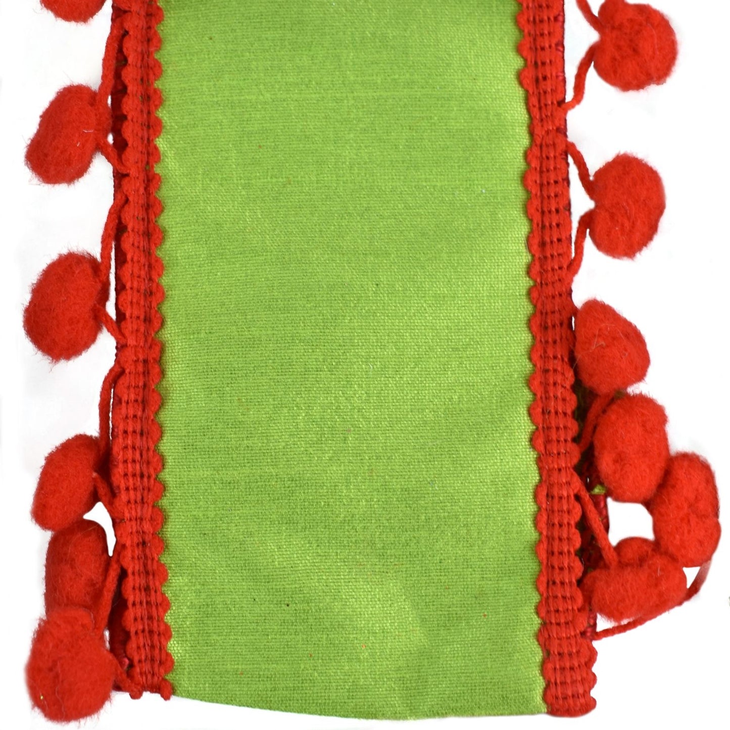 Fancy Christmas Apple Ribbon with Red Pom Pom Edge 2.5" x 10yd