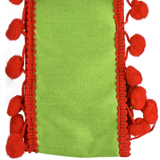 Fancy Christmas Apple Ribbon with Red Pom Pom Edge 2.5" x 10yd