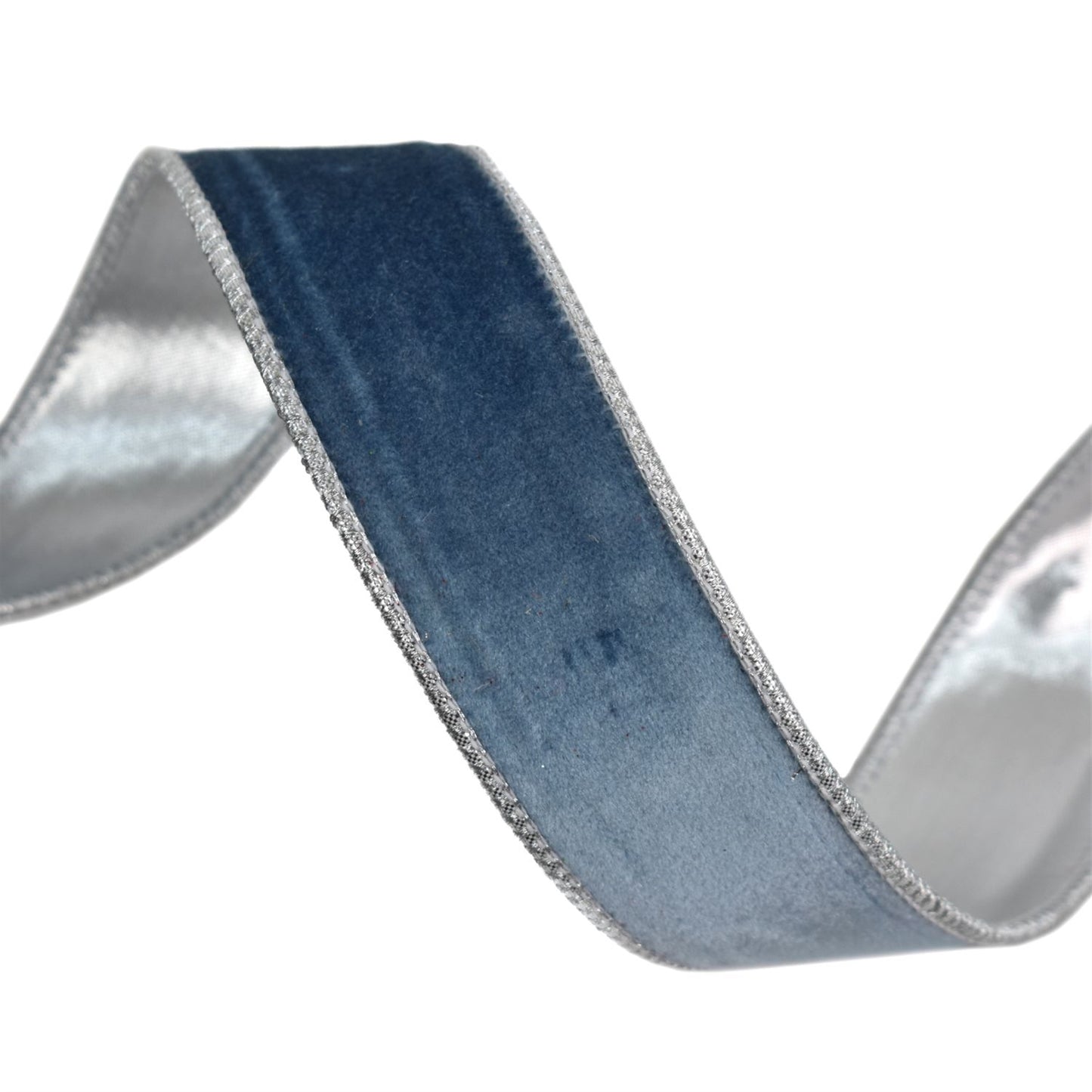 Bluish Gray Velvet Ribbon with Silver Lame Backing 1.5" x 10yd