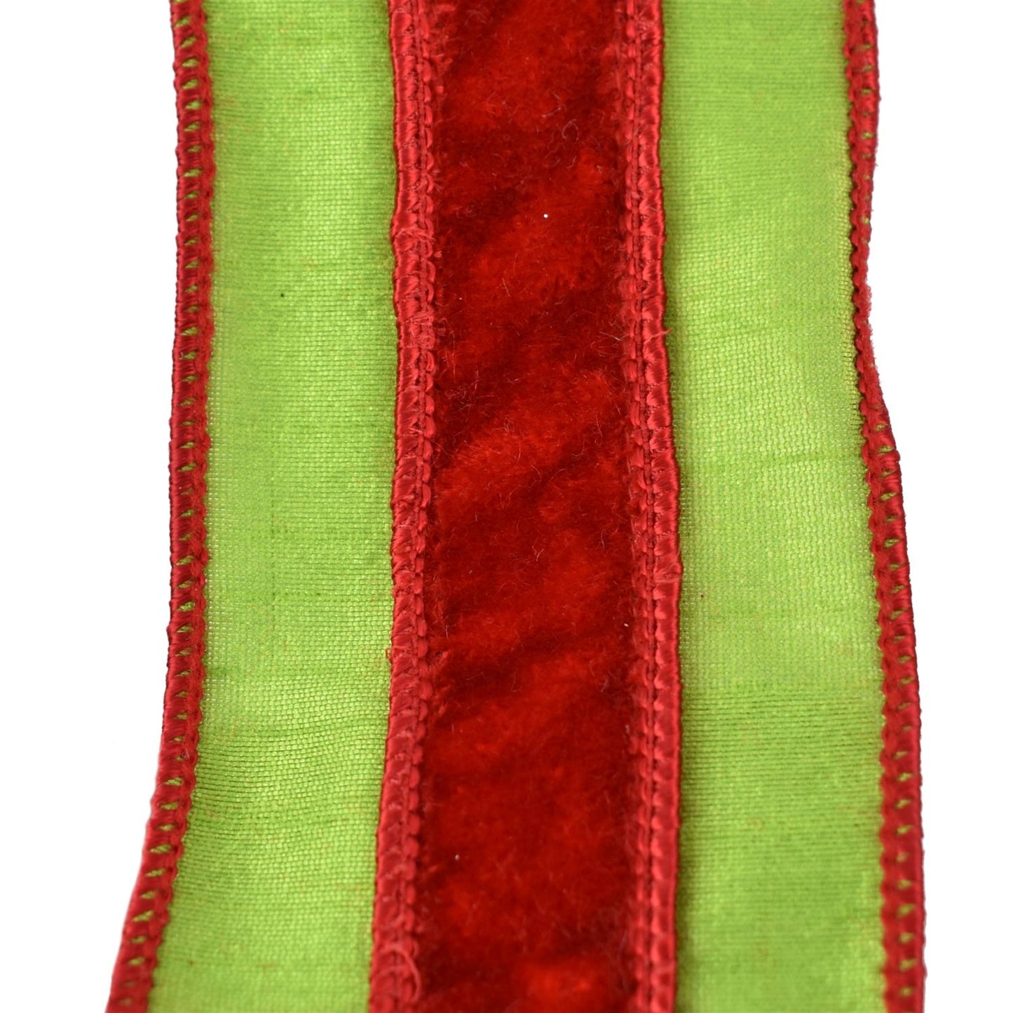 Green Faux Dupioni Ribbon with Red Velvet Center 2.5" x 10yd