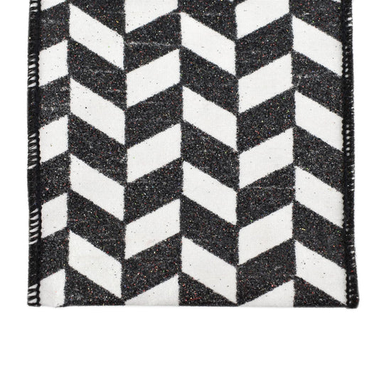 Faux Dupioni Ribbon with Black & White Herringbone Glitter 4" x 10yd