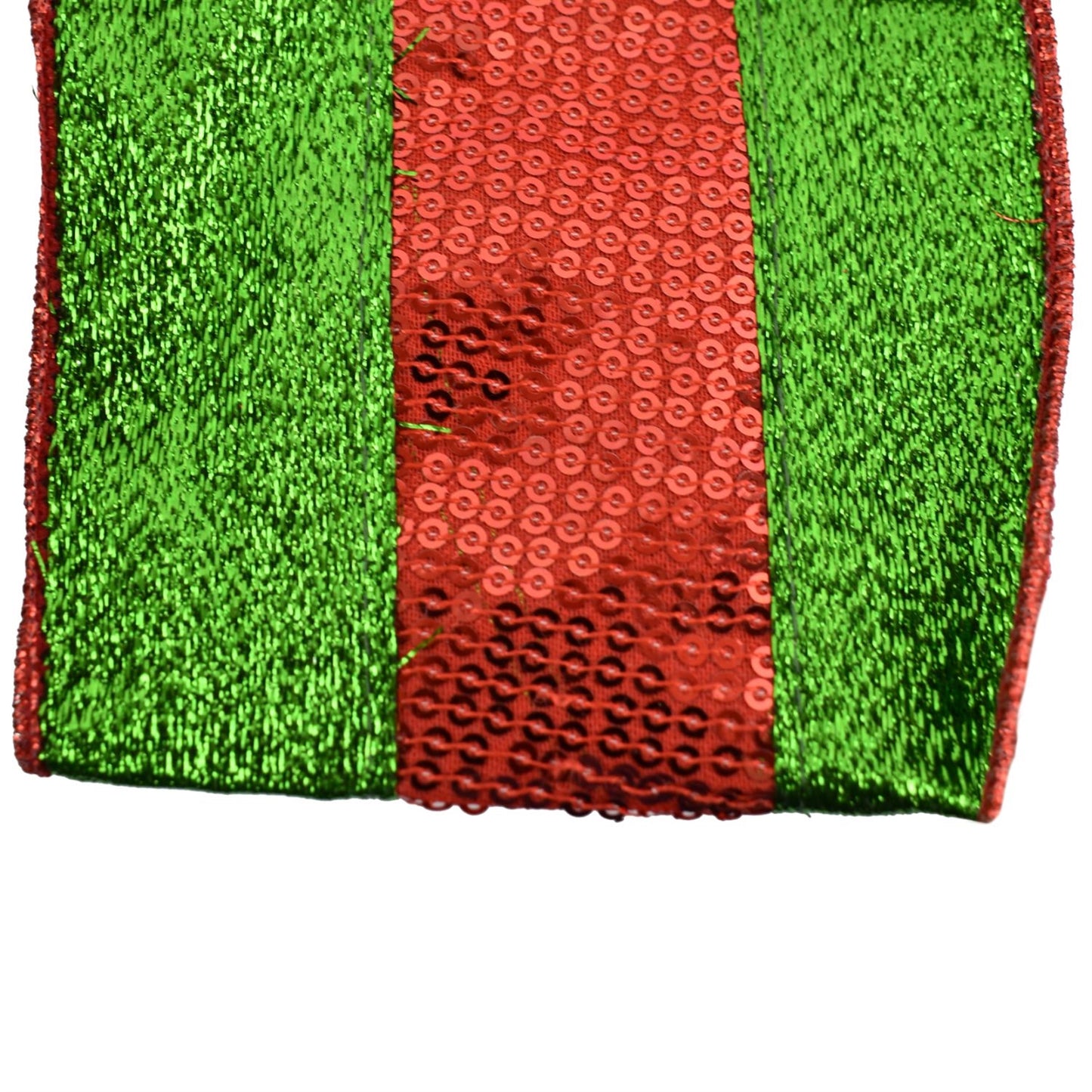 Green Metallic Ribbon with Red Sequin Center 4" X 10YD