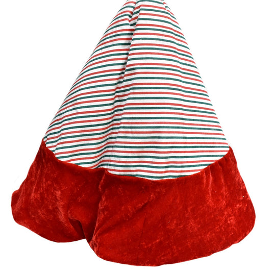 60" Round Green/Red/White Stripe and Red velvet Border Tree Skirt | IR