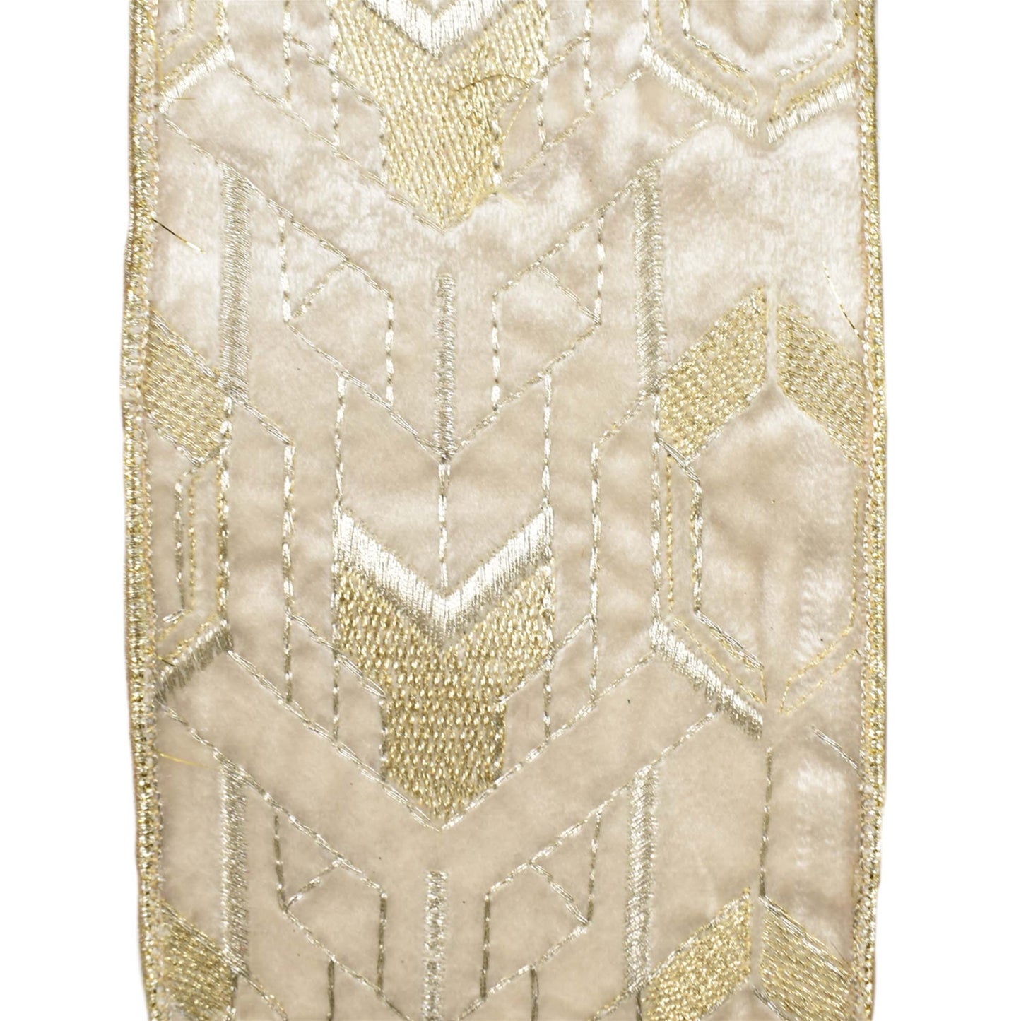 Ivory Velvet Ribbon with Modern Embroidered Design 4" x 10YD | IRC22