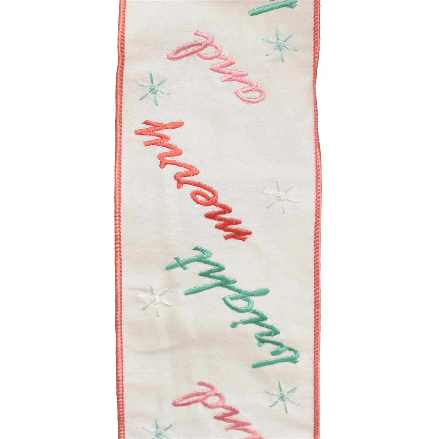 Merry and Bright Embroidery with Snowflakes on White Ribbon 4" x 10YD in Multi | IRC22