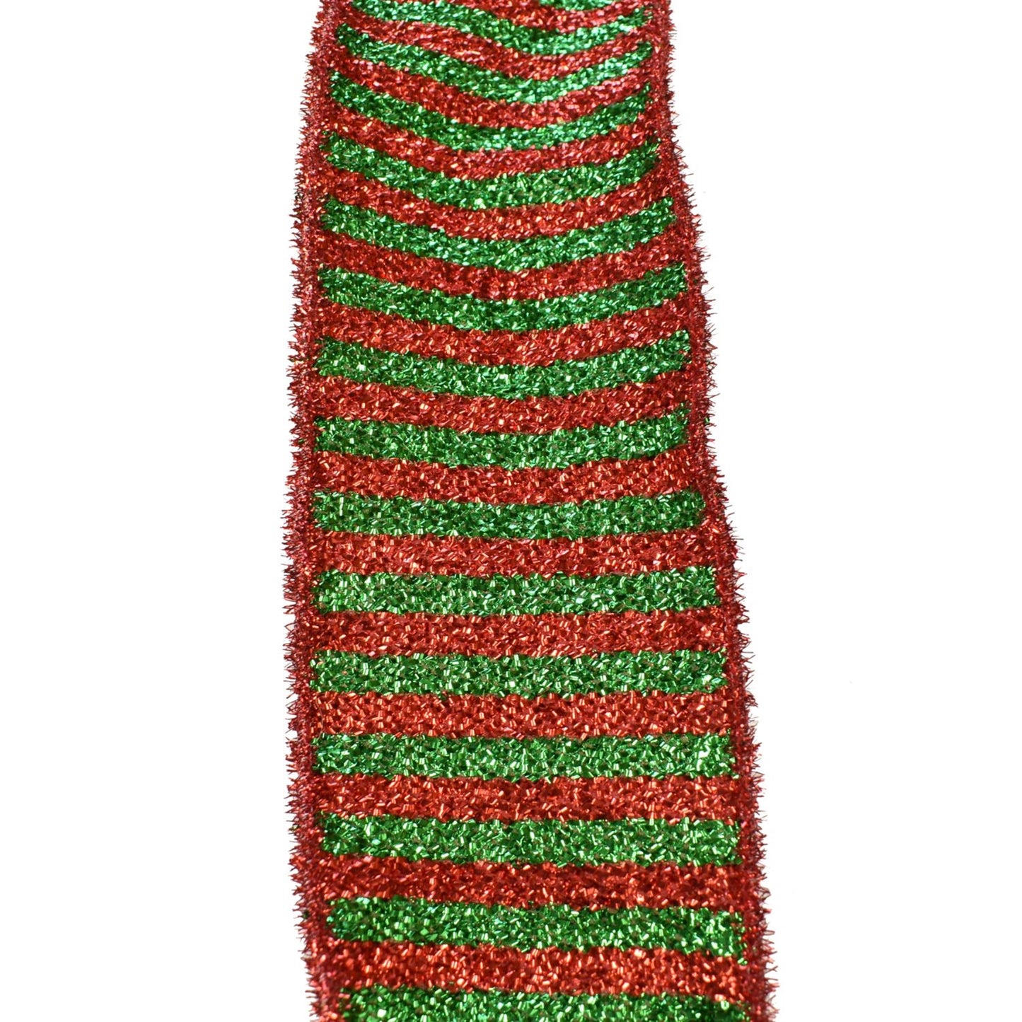 Red/Green Striped Tinsel Ribbon with Red Tinsel Edge 4" x 10YD | IRC22