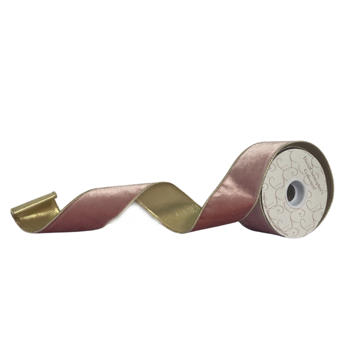 2.5”X10YD Rose/Pink Velvet Ribbon with Platinum Lame Back and Platinum Edge
